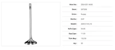 WAX 2504 E01 4045 Subap Emme Daf 3300 (Y.M.) 54,9kx11sx152,5bx30a (12adet) 