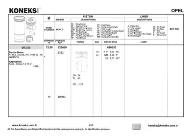 KONEKS 626630 Motor Segmanı 72,5mm Std Astra-Corsa-Agıla 1,2 