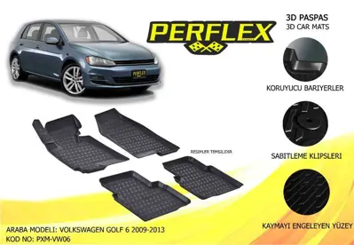 PERFLEX PXM-VW06 Paspas 3d Havuzlu X-Mat Golf 6 2009-2013 