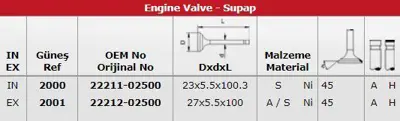 GÜNEŞ 2000-2001 Subap Takımı Atos 1,0 12v (In 8 / Ex 4) GM 