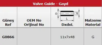 GÜNEŞ G0866 Subap Gaydı (In 4 Ex 4) Altıma 8v GM 