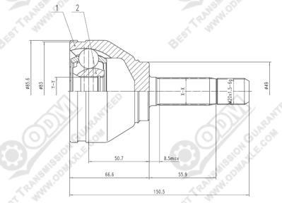 ODM-MULTIPARTS RN 1 1059 Aks Kafası Dış Logan Sandero 1.4 1.6 (21×30×49) 