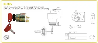 AKSA 03-005 Kontak Anahtarı Traktor Tek Pozısyonlu Cıvı Tıp Anahtarlı GM 