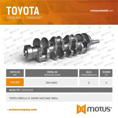 MOTUS 721 Krank Mılı Toyota Corolla 1.6 Karbutatorlu 4af Motor Corolla 1.6 Enjeksyonlu 4afe Motor 1992-1999 GM 1341102901