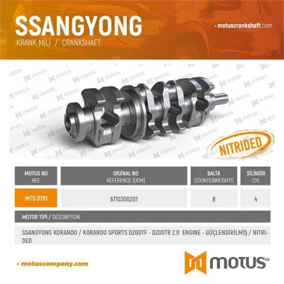 MOTUS 791 Krank Mılı (8 Balta) Ssangyong Korando / Korando Sports D20dtf - D20dtr 2.0 Dızel - Guclendırılmıs GM 