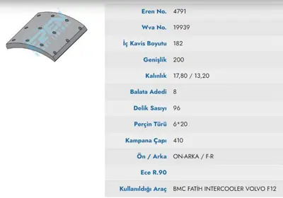 ITHAL 4880 M71 On / Arka Fren Balatası Pabuc Bmc Dev Fatıh Yenı Model 220-26  (20 Lik) (S15088020) GM 4880 M71