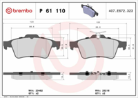 BREMBO P61110 Fren Balatası Peugeot 508 10>  Arka GM 1012799240, GM 1233679, GM 1279924, GM 12799240, GM 1304242, GM 1324300, GM 13322091, GM 1360254, GM 1360304, GM 1360306