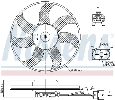 NISSENS 850020 Fan Motoru Vw  Caddyııı,Golfv,Jetta,Passat  360mm GM 1K0959455CQ