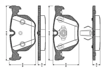 BOSCH 0986TB2206 Fren Balatası E-65/66  7.30/7.35 Arka GM 102021, GM 1020321, GM 1154398, GM 1158221, GM 1158266, GM 1160198, GM 1162446, GM 1164499, GM 1164501, GM 1165233