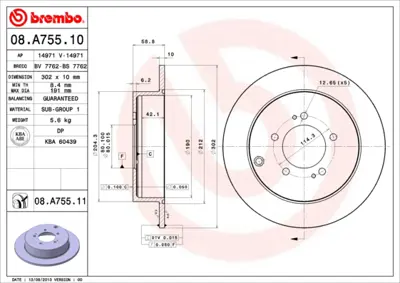 BREMBO 08.A755.11 Fren Diski Mıtsubıshı Outlander Iı (Cw/W) 302mm (Kaplamalı) Arka GM 1606292080, GM 160629280, GM 1606294580, GM 1609248180, GM 1611500480, GM 1611667880, GM 1611838980, GM 1617265280, GM 1618864080, GM 424961