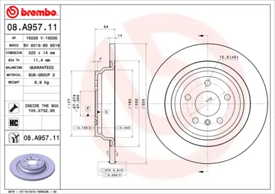 BREMBO 08.A957.11 Fren Diski  166/292 Arka GM 1664230012, GM 1664230500, GM 92277405, GM A1664230012, GM A1664230500