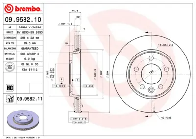 BREMBO 09.9582.11 Fren Diski Vw T5-T6 Arka Kaplamalı GM 1156962, GM 1165546, GM 1165962, GM 148879, GM 1644200720, GM 2213314, GM 230728, GM 230773, GM 2357228, GM 2413128