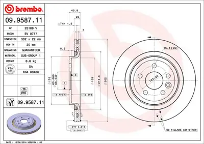 BREMBO 09.9587.11 Fren Diski Volvo S60-S80-V60-V70 Arka Havalı GM 30769060