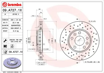 BREMBO 09.A727.1X Fren Diski Renault Fluence/Megane Iıı 1.5 D Ön GM 402060010R, GM 402060010Rkit, GM 402060010RSK, GM 4020600Q0L, GM 4020600Q0Lkit, GM 4020600Q1B, GM 4020600Q1Bkit, GM 4020600Q2D, GM 4020600Q2M, GM 402061715R