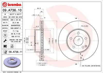 BREMBO 09.A736.11 Fren Diski  204 Ön C 180/200 GM 1644210412, GM 1644211312, GM 2044210012, GM 4211912, GM 421191207, GM 4211919, GM 4211920, GM 92159603, GM A0004211912, GM A000421191207