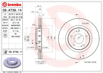 BREMBO 09.A738.11 Fren Diski Mıtsubıshı Lancer/Outlander 06> 294mm (Kaplamalı) Ön GM 1606375780, GM 1611429880, GM 1611840480, GM 1618865480, GM 424958, GM 424959, GM 4249F3, GM 425958, GM 429880, GM 4515A189