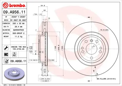 BREMBO 09.A956.11 Fren Diski  166/292 Ön GM 1644210412, GM 1644211312, GM 1664210012, GM 1664210612, GM 1664211300, GM 92260405, GM A1644210412, GM A1644211312, GM A1664210012, GM A1664210612