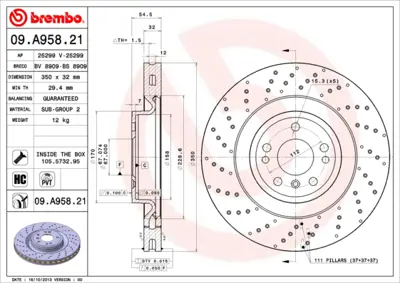 BREMBO 09.A958.21 Fren Diski 166/292 Ön 4-Matıc GM A1664211500