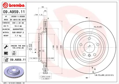 BREMBO 09.A959.11 Fren Diski 166/292 Arka GM 1664230112, GM 1664230600, GM 92273505, GM A1664230112, GM A1664230600