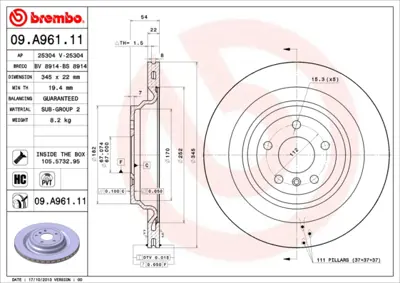 BREMBO 09.A961.11 Fren Diski  166/292 Arka 4 Matıc GM 1664230212, GM 1664230312, GM 1664230700, GM 92284003, GM A1664230212, GM A1664230312, GM A1664230700