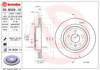 BREMBO 09.B026.11 Fren Diski Volvo Xc60 09-17 (302 Mm) Arka GM 1421506, GM 31277357, GM 31277357S1, GM 31277357SK, GM 31381987, GM 3140569, GM 31410569, GM 31410589, GM 31471033, GM 92196403