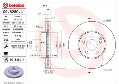 BREMBO 09.B280.41 Fren Diski  204/212 Ön   C/E  200/250 Cgı GM 1117800, GM 1121S71, GM 1127648, GM 1974230112, GM 1974230312, GM 1S715C486AC, GM 1S715C486AD, GM 2044210712, GM 2044210912, GM 2044211612