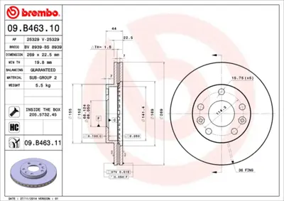 BREMBO 09.B463.10 Fren Diski GM 20514093, GM 20515093, GM 30870423, GM 30873324, GM 402022291R, GM 402024076R, GM 402060002R, GM 402060013R, GM 4020600Q0M, GM 4020600Q1A