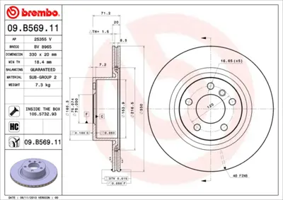 BREMBO 09.B569.11 Fren Diski F-25/26 Arka Tek GM 34206790303, GM 34206790362, GM 34206790632, GM 34206868936, GM 34206886482, GM 34216788284, GM 34216796741, GM 34216798193, GM 34216862202, GM 34216870558