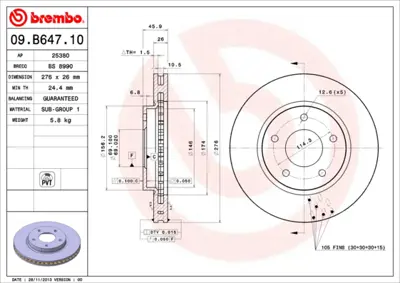 BREMBO 09.B647.10 Fren Diski Lancer 1.5/1.6/1.8 08> Ön GM 230505, GM 4614A190, GM 4615A054, GM 4615A069, GM 4615A089, GM 4615A115, GM 4615A190, GM 5105513, GM 5105513AA, GM 92197403