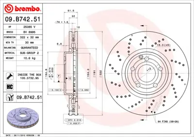 BREMBO 09.B742.51 Fren Diski 218 Ön Cls GM A2184210312