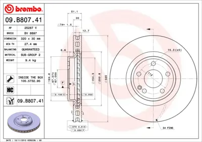 BREMBO 09.B807.41 Fren Diski 117/176/246 Ön GM A2464212612