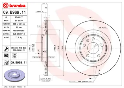 BREMBO 09.B969.11 Fren Dıskı Vw A6-A8-A4 2010-> Quatro Arka 330x22 Kaplamalı GM 4020600Q0M, GM 4020600Q1A, GM 402061715R, GM 402066300R, GM 4H0615301H, GM 4H0615601D, GM 4H0615601H, GM 4H0615601K, GM 4H0615601Q, GM 80A615601A