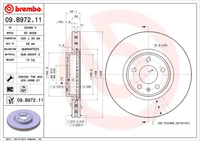 BREMBO 09.B972.11 Fren Diski Vw A4 A5 2008> A6 2.0 T 2011> Ön 320x28 GM 8R0615301