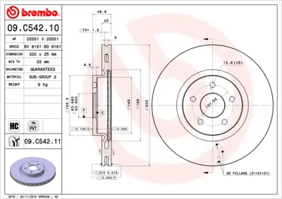 BREMBO 09.C542.11 Fren Diski Focus/Kuga/Transit 05> Ön GM 1148202, GM 1223566, GM 1223568, GM 1223635, GM 1223663, GM 1223664, GM 1223665, GM 1223666, GM 1223682, GM 1223729