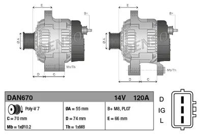 DENSO DAN670 Şarj Dinamosu Dıscovery 2.5 Td5 GM LR006190