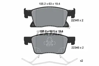 TEXTAR 2234501 Fren Balatası Opel Astra K   (300 Mm)  Ön GM 13478300, GM 13478301, GM 13517515, GM 13589745, GM 1605324, GM 22345, GM 2234501, GM 22346, GM 31400432, GM 31445621