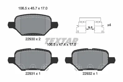 TEXTAR 2293001 Fren Balatası Opel Mokka X / Trax   (268 Mm)  Arka GM 42539412