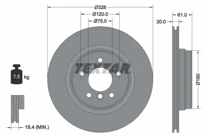 TEXTAR 92074904 Fren Diski E-38 Arka  7.50 Tek GM 34211160233