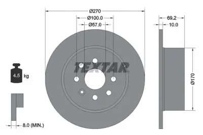 TEXTAR 92075503 Fren Diski Opel Vectra B  (4 Bijon)  Arka GM 93182288