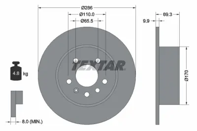 TEXTAR 92075703 Fren Diski Opel Vectra B   5 Bijon  Arka GM 5391578, GM 93182293