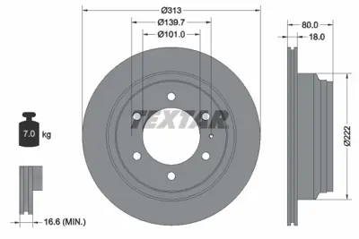 TEXTAR 92091600 Fren Diski Opel Frontera A/B  313mm Havalı Arka GM 8972077020, GM 97034036