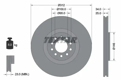 TEXTAR 92098505 Fren Diski Vw Audı A3 Tt Ön  312x25 GM 8N0615301A