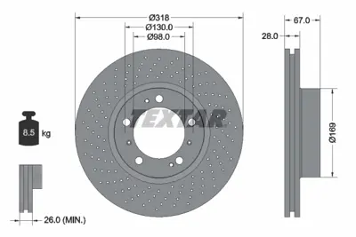 TEXTAR 92099905 Fren Diski 911 996-997 Carrera Boxster Cayman Sol GM 99635140502