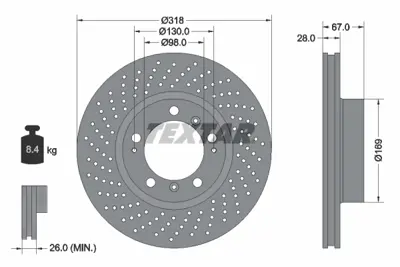 TEXTAR 92100005 Fren Diski 911 996-997 Carrera Boxster Cayman Sağ GM 99635140602