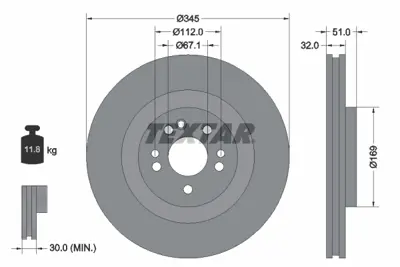 TEXTAR 92103205 Fren Diski  163 (Ml) Ön  Y.M. Tek GM A1634210512