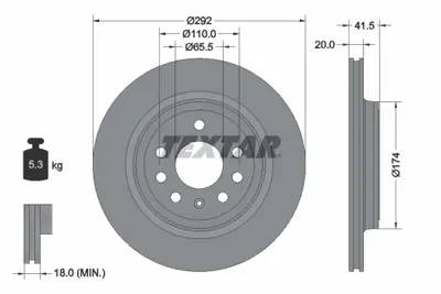 TEXTAR 92118403 Fren Diski Opel Vectra C   292mm Havalı  Arka GM 3126969, GM 46836490, GM 93192627, GM 95526644