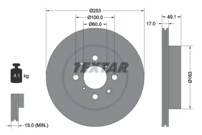 TEXTAR 92135303 Fren Diski Opel Agıla A  253mm (Havalı)   Ön GM 5531186G02L00, GM 93179462