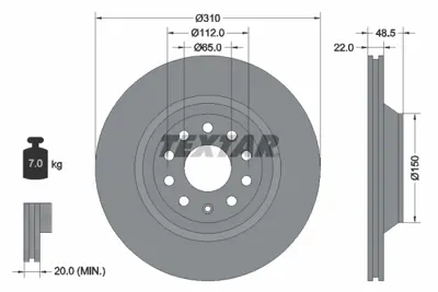 TEXTAR 92140703 Fren Dıskı Vw Passat,Golfv 2.0 Tdı Arka 310x22 GM 1K0615601N