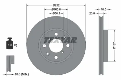 TEXTAR 92148903 Fren Diski Opel Agıla B  08> 1.0-1.2-1.3 D  Ön GM 5531162J10000, GM 95513700