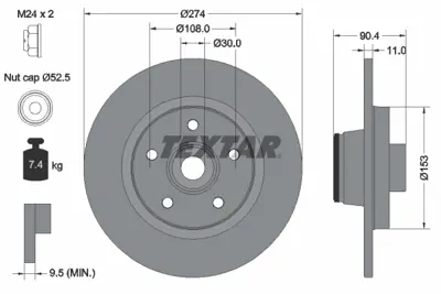 TEXTAR 92196203 Fren Diski  415 Arka  Cıtan / Kangoo GM 402024076R, GM 4154200102, GM 4154200102S1, GM 4154200302, GM 4154203300, GM 4154204300, GM 4154210100, GM 430220879R, GM 432004327R, GM 4320200879R